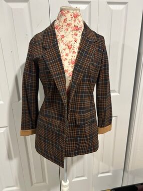 Liverpool Plaid Blazer Jacket in Brown and Blue and mustard